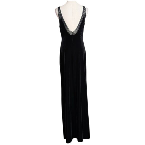 RIMINI Black Velvet Sequin Beaded Lace Trim Sleeveless Maxi Evening Dress Size 2 - Picture 4 of 7